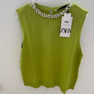 Zara Lime Green Embellished Muscle Tee